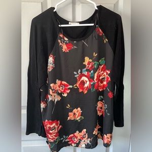 Le Lis Black Floral Long Sleeve Blouse - Women's 1X
